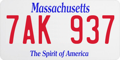 MA license plate 7AK937