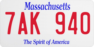 MA license plate 7AK940