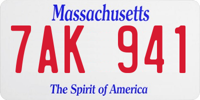MA license plate 7AK941