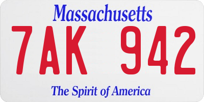 MA license plate 7AK942