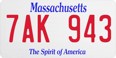 MA license plate 7AK943