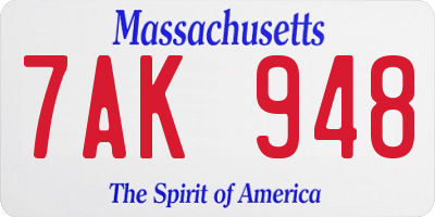 MA license plate 7AK948