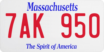 MA license plate 7AK950