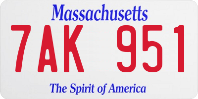 MA license plate 7AK951