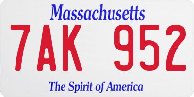 MA license plate 7AK952