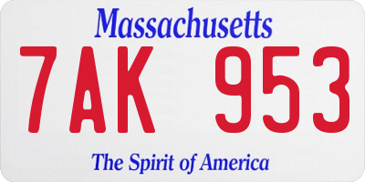 MA license plate 7AK953