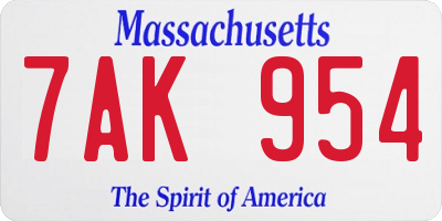 MA license plate 7AK954