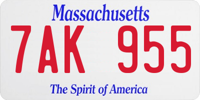 MA license plate 7AK955