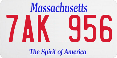 MA license plate 7AK956