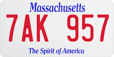 MA license plate 7AK957