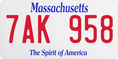 MA license plate 7AK958