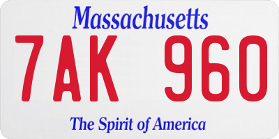 MA license plate 7AK960