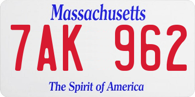 MA license plate 7AK962