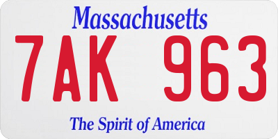 MA license plate 7AK963
