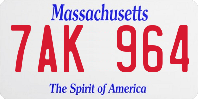 MA license plate 7AK964