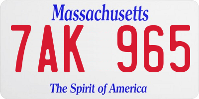 MA license plate 7AK965