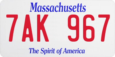 MA license plate 7AK967