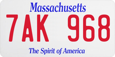 MA license plate 7AK968