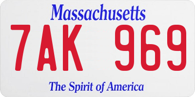 MA license plate 7AK969