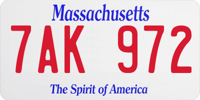 MA license plate 7AK972