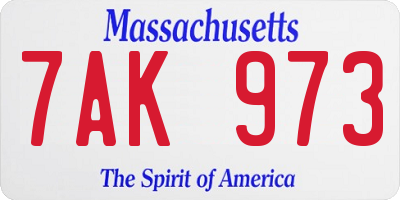 MA license plate 7AK973