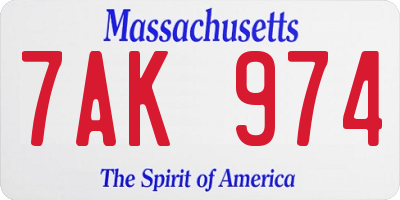 MA license plate 7AK974