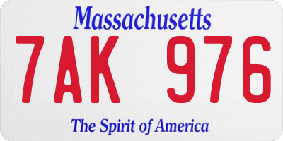 MA license plate 7AK976