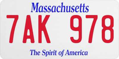 MA license plate 7AK978