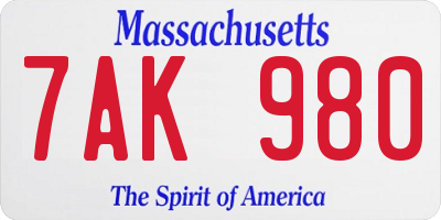MA license plate 7AK980