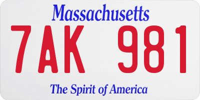 MA license plate 7AK981