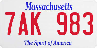 MA license plate 7AK983