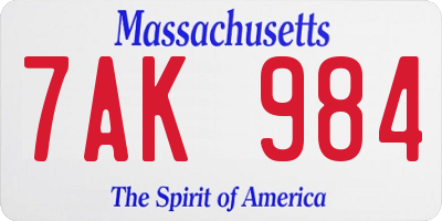 MA license plate 7AK984