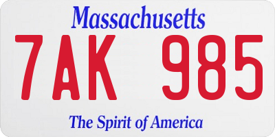 MA license plate 7AK985