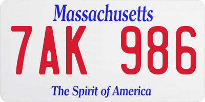 MA license plate 7AK986