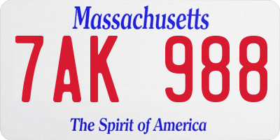 MA license plate 7AK988