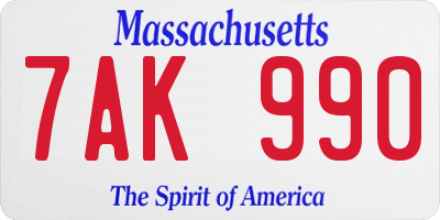 MA license plate 7AK990