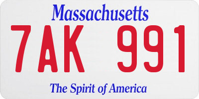 MA license plate 7AK991