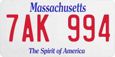 MA license plate 7AK994