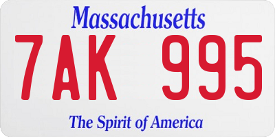 MA license plate 7AK995