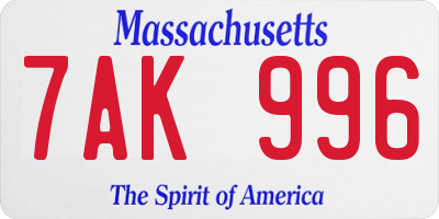 MA license plate 7AK996