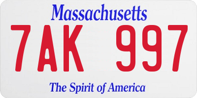 MA license plate 7AK997