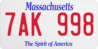 MA license plate 7AK998