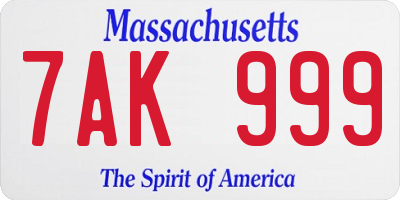 MA license plate 7AK999