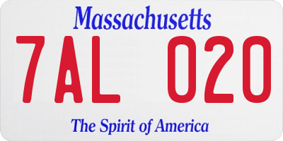 MA license plate 7AL020