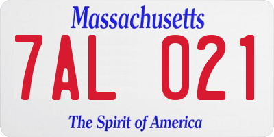 MA license plate 7AL021