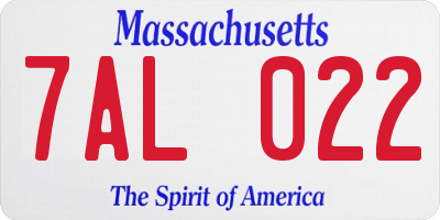 MA license plate 7AL022