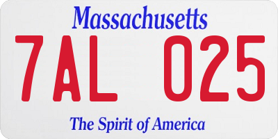 MA license plate 7AL025