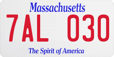 MA license plate 7AL030
