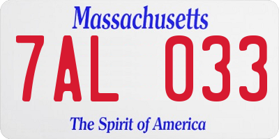 MA license plate 7AL033