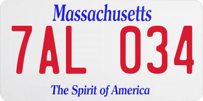 MA license plate 7AL034